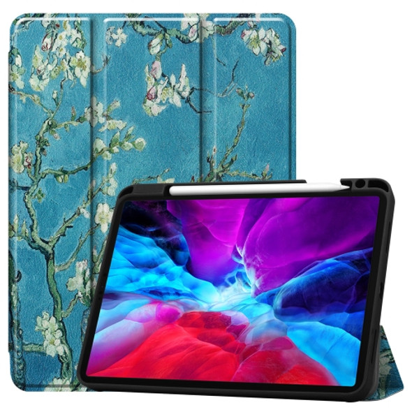 For iPad Pro 12.9 inch 2020 Painted TPU Horizontal Flip Leather Case with Holder & Sleep / Wake-up Function & Pen Slot(Apricot Flower)