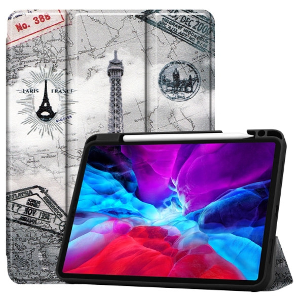 For iPad Pro 12.9 inch 2020 Painted TPU Horizontal Flip Leather Case with Holder & Sleep / Wake-up Function & Pen Slot(Retro Tower)