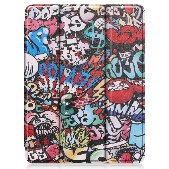 For iPad Pro 12.9 inch 2020 Painted TPU Horizontal Flip Leather Case with Holder & Sleep / Wake-up Function & Pen Slot(Graffiti)