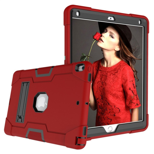 For iPad 10.5 Contrast Color Silicone + PC Combination Case with Holder(Red + Black)