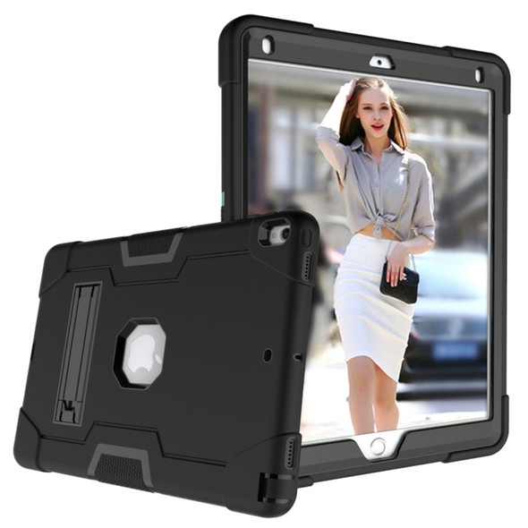 For iPad 10.5 Contrast Color Silicone + PC Combination Case with Holder(Black )