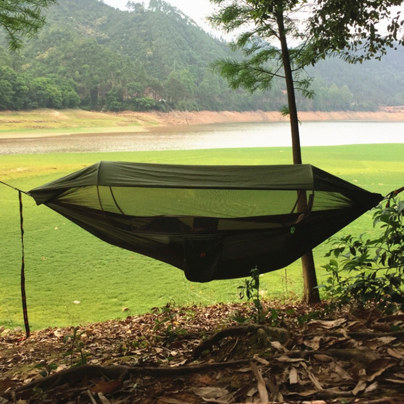 Parachute Cloth Anti-Mosquito Sunshade With Mosquito Net Hammock Outdoor Single Double Swing Off The Ground Aerial Tent 290x140cm (Army Green)