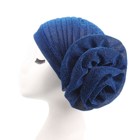 2PCS Bright Wire Plate Fower Turban Cap Chemotherapy Cap(Royal Blue)