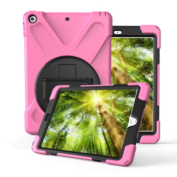 For Galaxy  Tab A 10.5 T590/T595 360 Degree Rotation PC + Silicone Protective Case with Holder & Hand-strap(Pink)