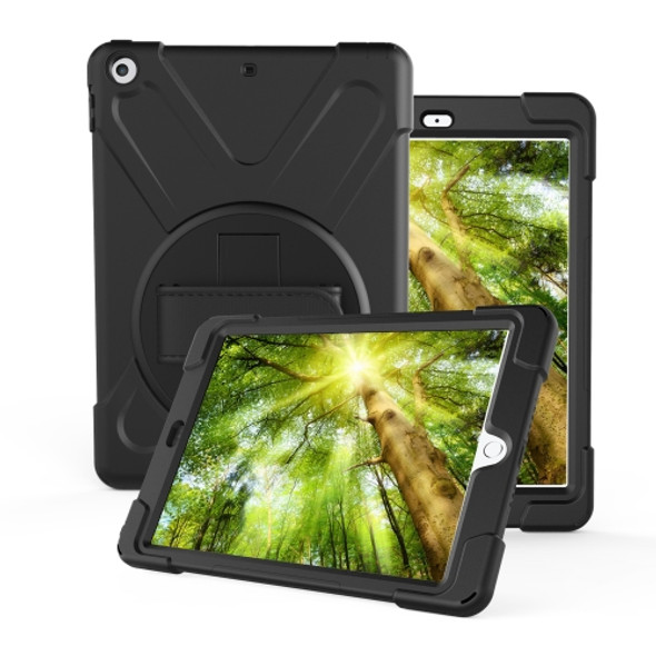 For Galaxy  Tab A 10.5 T590/T595 360 Degree Rotation PC + Silicone Protective Case with Holder & Hand-strap(Black)