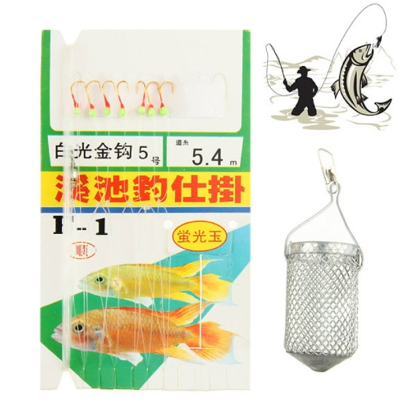 5# Sea Fishing Gold Hook with Fluorescence Jade and Bait Cage