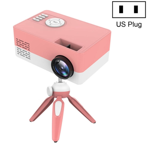 J15 1920 x 1080P HD Household Mini LED Projector with Tripod Mount Support AV / HDMI x 1 / USB x1 / TF x 1, Plug Type:US Plug(Pink White)