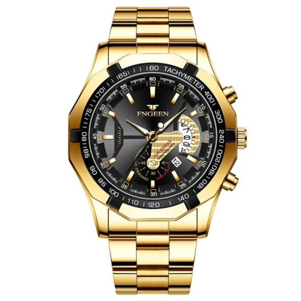 FNGEEN S001 Men Waterproof Watch Non-Mechanical Calendar Watch(Full Gold Black Surface)