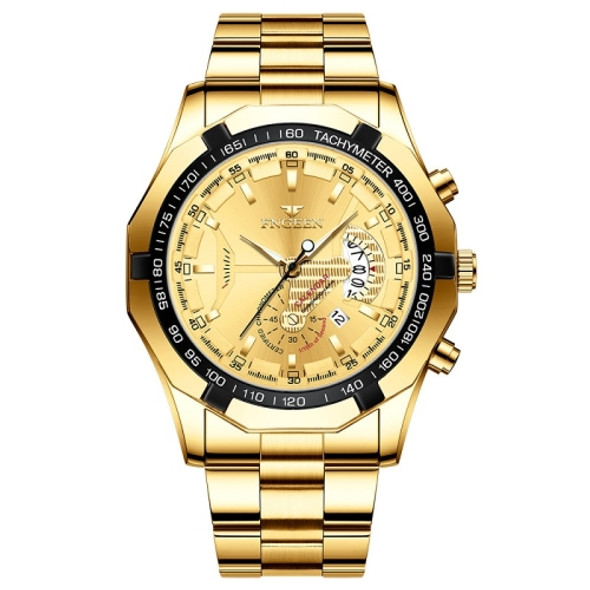 FNGEEN S001 Men Waterproof Watch Non-Mechanical Calendar Watch(Full Gold Gold Surface)