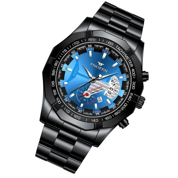 FNGEEN S001 Men Waterproof Watch Non-Mechanical Calendar Watch(Black Steel Blue Surface)