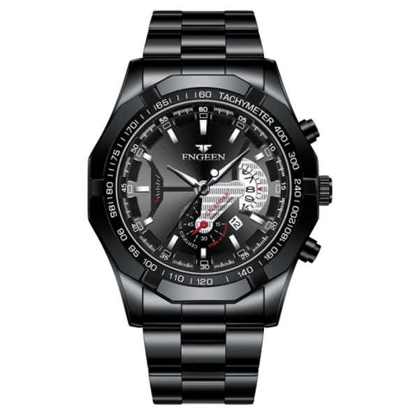 FNGEEN S001 Men Waterproof Watch Non-Mechanical Calendar Watch(Black Steel Black Surface)