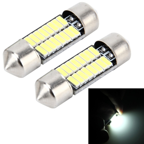 2 PCS 2W 100 LM 6000K 31MM Bicuspid Port Car Dome Lamp LED Reading Light with 16 SMD-4014 LED Lamps, DC 12V(White Light)