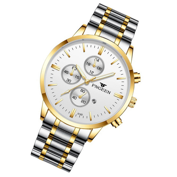 FNGEEN W5128 Men Three Eyes Subdial Luminous Quartz Watch Student Simple Watch(Gold And White Surface)
