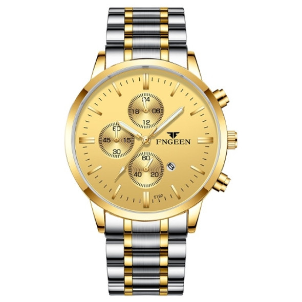 FNGEEN W5128 Men Three Eyes Subdial Luminous Quartz Watch Student Simple Watch(Gold And Gold Surface)
