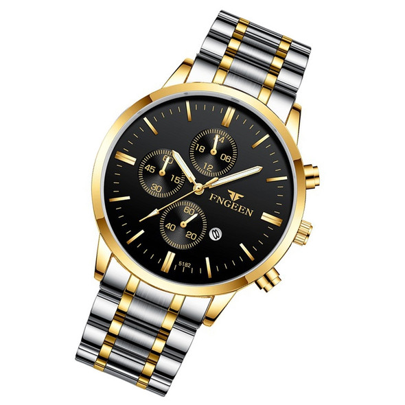 FNGEEN W5128 Men Three Eyes Subdial Luminous Quartz Watch Student Simple Watch(Gold And Black Surface)