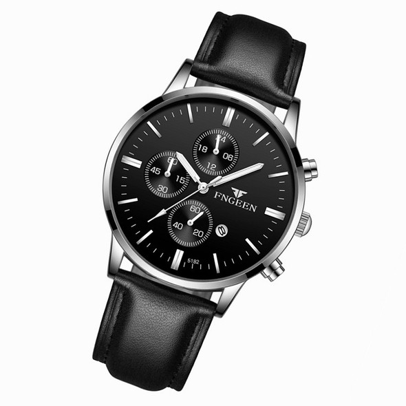 FNGEEN W5128 Men Three Eyes Subdial Luminous Quartz Watch Student Simple Watch(All Black Surface White Nails)