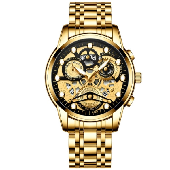 FNGEEN 4088 Men Hollow Quartz Watch Student Waterproof Luminous Watch(Full Gold Black Surface)