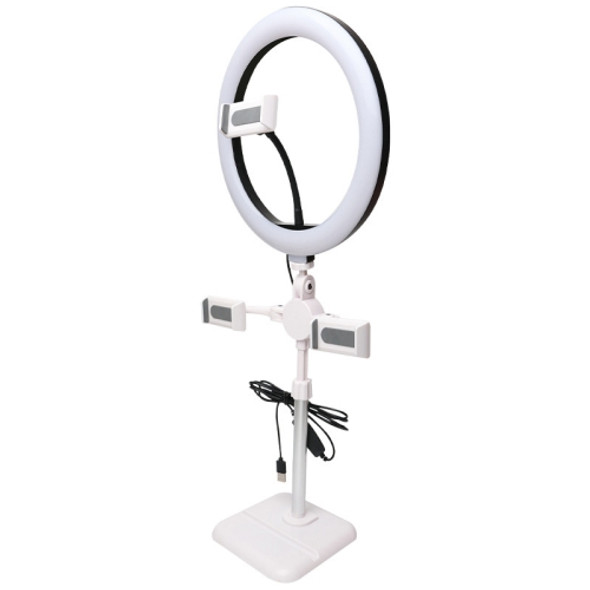 Telescopic Adjustment Live Frame Desktop Tablet Mobile Phone Bracket, Specification: K07 Three-seat With Fill Light (White)