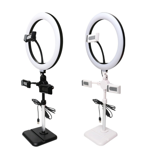 Telescopic Adjustment Live Frame Desktop Tablet Mobile Phone Bracket, Specification: K07 Three-seat With Fill Light (White)