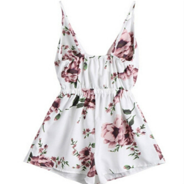 Summer Sling V-neck Printed Straps Jumpsuit, Size: S(As Show)