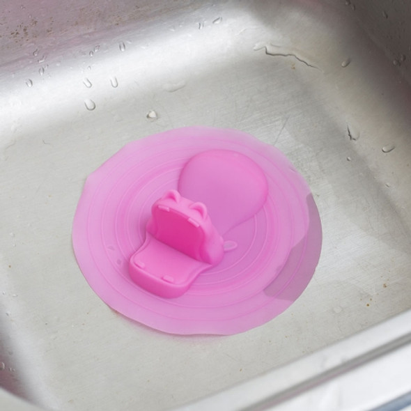 Hippo Shape Sink Strainer Filter Hair Catcher Bathtub Odor-proof Silicone Floor Drain Plug Bathroom Stopper(Rose Red)