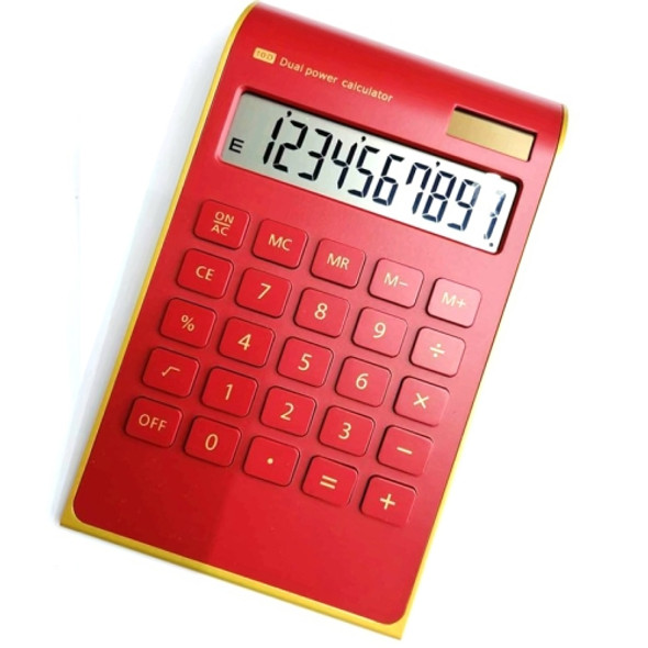Ultra-Thin Gold Frame Solar Dual Power Arithmetic Calculator(Red)