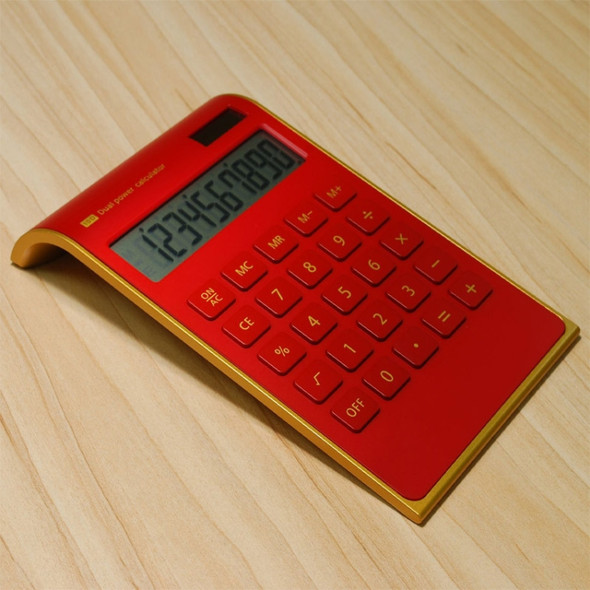 Ultra-Thin Gold Frame Solar Dual Power Arithmetic Calculator(Red)