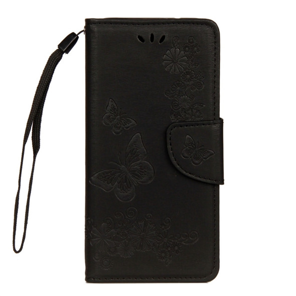 For Huawei  P20 Lite Vintage Embossed Floral Butterfly Pattern Horizontal Flip Leather Case with Card Slot & Holder & Wallet & Lanyard (Black)