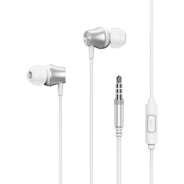 REMAX RM-202 In-Ear Stereo Metal Music Earphone with Wire Control + MIC, Support Hands-free(Silver)