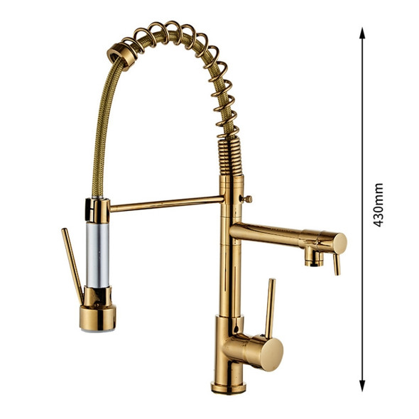 Copper Pull Type Large Spring Double Outlet Kitchen Sink Hot Cold Faucet