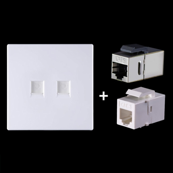 CAT.6 Shielded Pass-through Network Module, Dual Ports Panel + Shielded Pass-through + Telephone Socket(White)