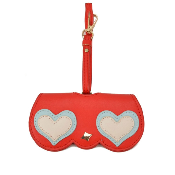 Cute And Funny PU Sunglasses Case Portable Glasses Case With Hanging Buckle, Colour: Red Double Heart