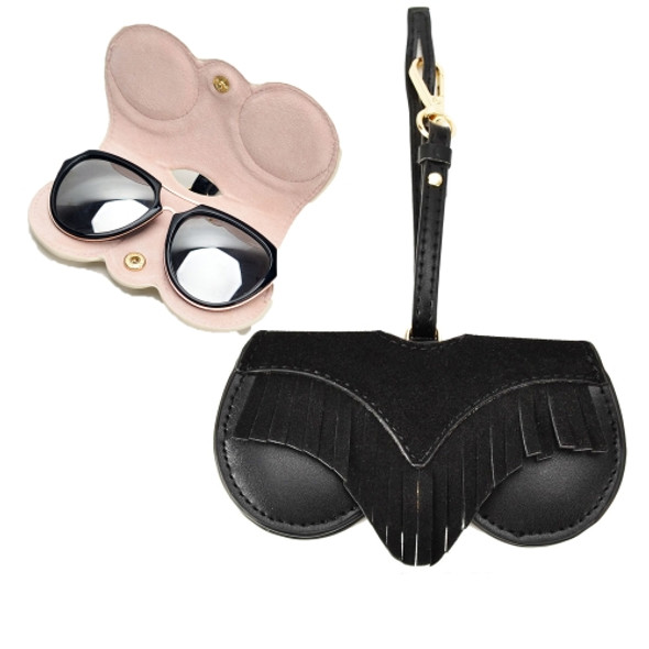 Cute And Funny PU Sunglasses Case Portable Glasses Case With Hanging Buckle, Colour: Black Tassel