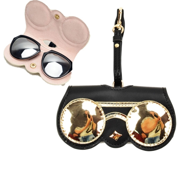 Cute And Funny PU Sunglasses Case Portable Glasses Case With Hanging Buckle, Colour: Round Mirror (Black Gold Stitching)