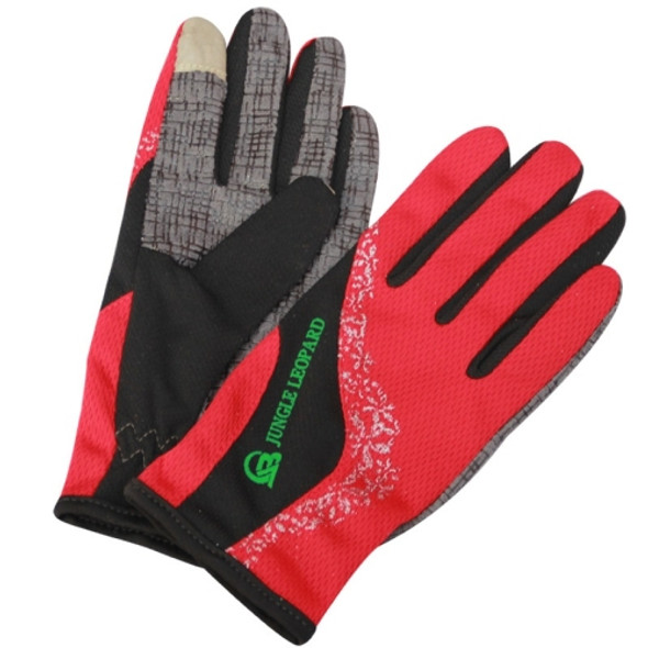 JUNGLE LEOPARD Outdoor Sports Mountaineering Full Finger Gloves Mesh Touch Screen Anti-Skid Gloves, Size: L(Red+Black)