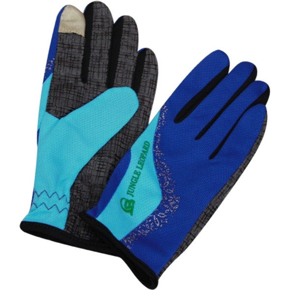 JUNGLE LEOPARD Outdoor Sports Mountaineering Full Finger Gloves Mesh Touch Screen Anti-Skid Gloves, Size: S(Blue+Lake Blue)