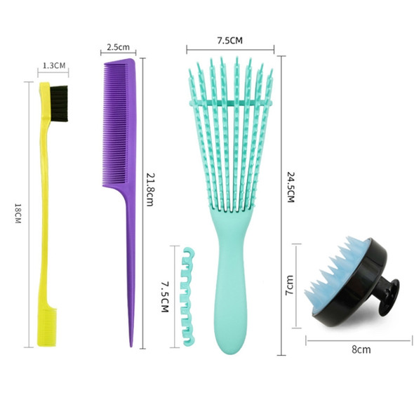 Octopus Massage Comb Silicone Shampoo Brush Beauty Eyebrow Brush Pointed Tail Comb Set