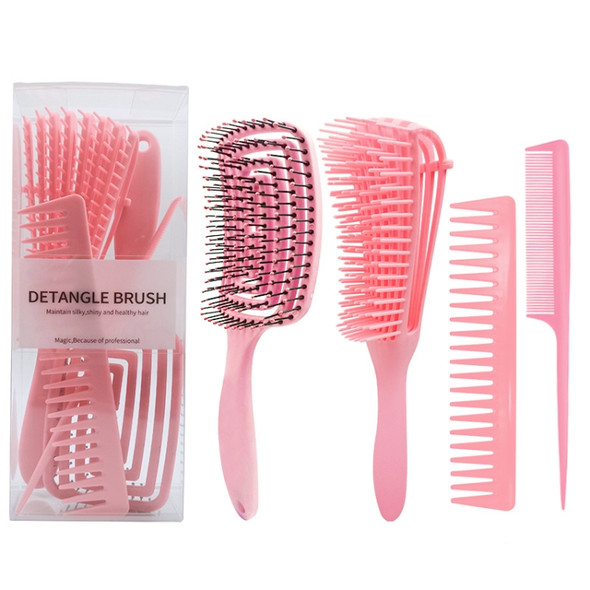 Hairdressing Comb Set Massage Comb Octopus Smooth Hair Anti-static Pointed Tail Comb(4 PCS/Set  Pink )