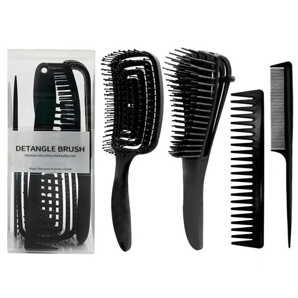 Hairdressing Comb Set Massage Comb Octopus Smooth Hair Anti-static Pointed Tail Comb(4 PCS/Set Black )