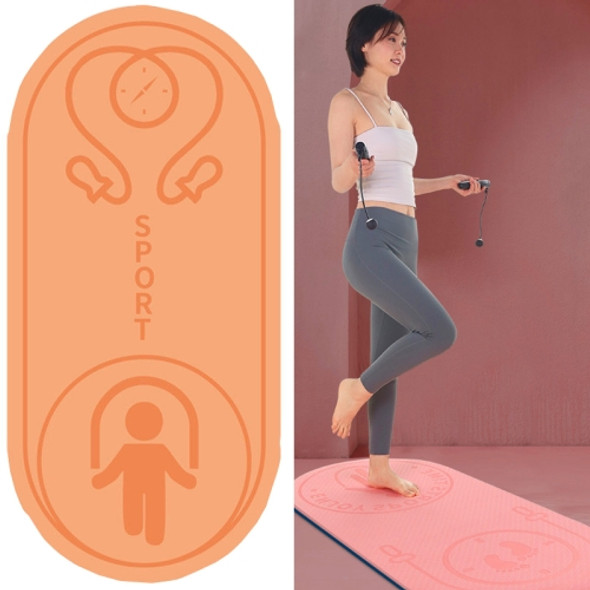 6mm Jump Rope Mat Shock Absorption and Sound Insulation Household Indoor Mute Fitness Exercise Yoga Mat(Orange + Jump Rope)