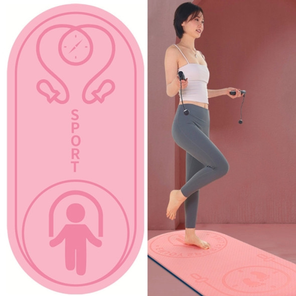 6mm Jump Rope Mat Shock Absorption and Sound Insulation Household Indoor Mute Fitness Exercise Yoga Mat(Pink + Jump Rope)