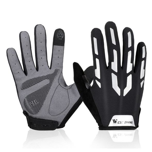 WEST BIKING Riding Reflective Gloves Bicycle Full Finger Shock Absorption Breathable Gloves, Size: L