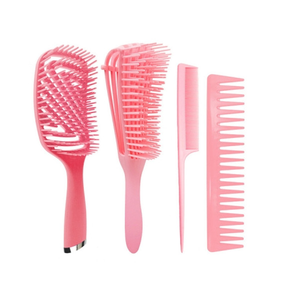 4 in 1 Home Travel Curly Hair Comb Set Massage Comb Plastic Straight Hair Tip Tail Hairdressing Wide Tooth Comb(Pink)