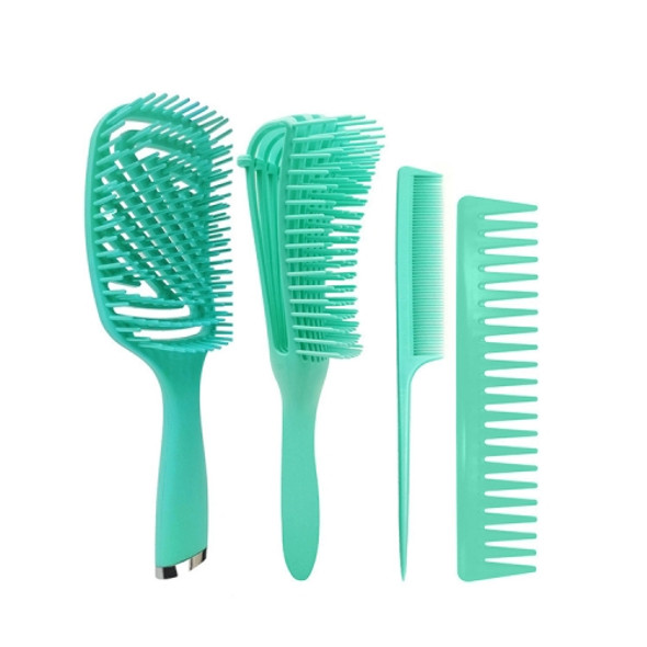 4 in 1 Home Travel Curly Hair Comb Set Massage Comb Plastic Straight Hair Tip Tail Hairdressing Wide Tooth Comb(Green)