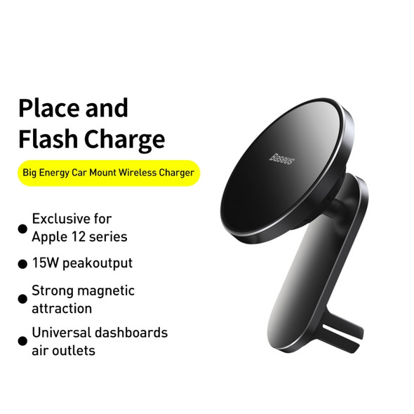 Baseus WXJN-01 Big Energy Car Mount Wireless Charger（For Dashboards and Air Outlets）(Cyan Black)