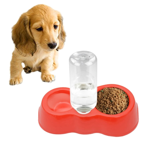 Dog Cat Food Dish + Drinking Water Double Bowls with Automatic Water Dispenser(Red)