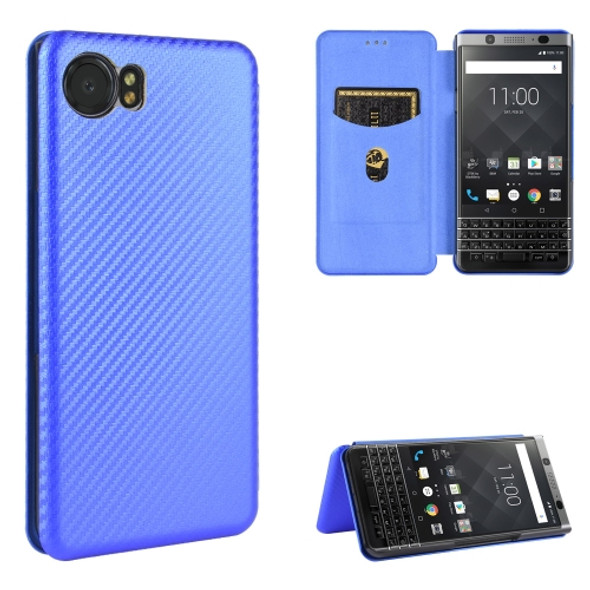 For BlackBerry Keyone Carbon Fiber Texture Magnetic Horizontal Flip TPU + PC + PU Leather Case with Card Slot(Blue)
