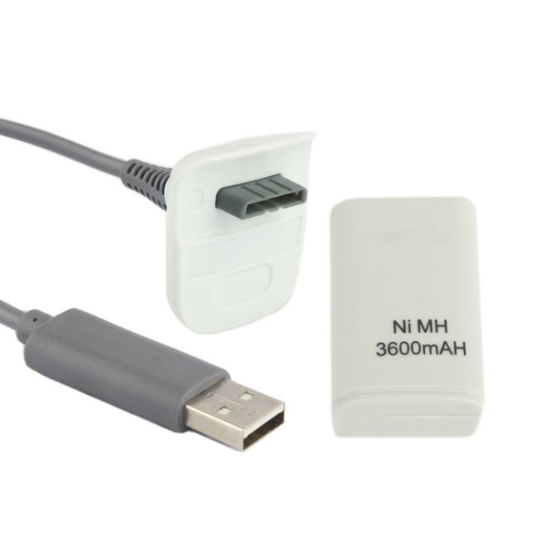 4800mAh Rechargeable Battery Pack & Chargeable Cable For XBOX 360(White)