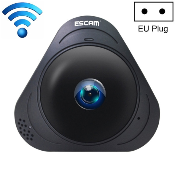 ESCAM Q8 960P 360 Degrees Fisheye Lens 1.3MP WiFi IP Camera, Support Motion Detection / Night Vision, IR Distance: 5-10m, EU Plug(Black)