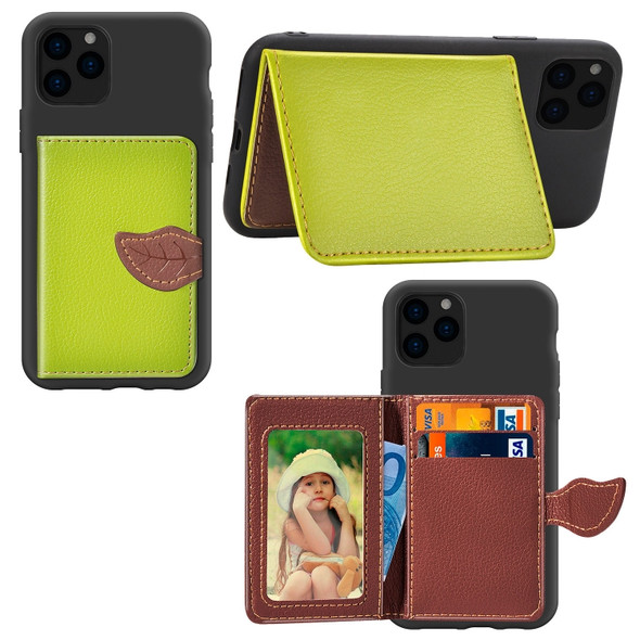 For iPhone 11 Litchi Pattern Card Bag Wallet Bracket + TPU Phone Case with Card Slot Wallet Bracket Function(Green)